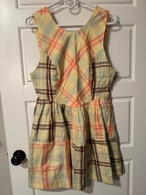 NWT LyreBird Anthropologie 100% Cotton Nap Dress, Yellow Plaid, Size Medium